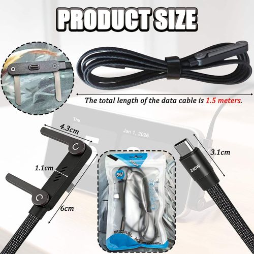 High Quality Braided 1.5m USB C Type C Data Cable PD3.1 240W 48V 5A Fast Charging Cable with Foldable Phone Holder