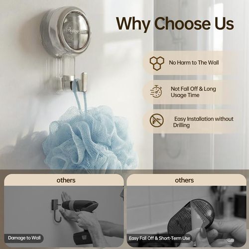 Pack of 2 Powerful Suction Cup Hooks Traceless Heavy Duty Robe Towel Hook Keys Clothes Bag Hanger Hook Bathroom Kitchen Organizer Accessor