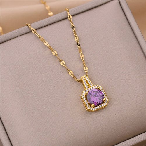 Titanium Steel Fashion Square Diamond Necklace Female Zircon Geometric Pendant Necklace Jewelry