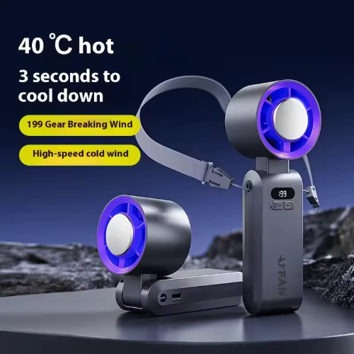 2026 High-speed Cooling Ice Compress Plastic Fan Mini Portable Folding Rechargeable Neck Strap Large Capacity Strong Wind