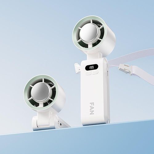 2026 High-speed Cooling Ice Compress Plastic Fan Mini Portable Folding Rechargeable Neck Strap Large Capacity Strong Wind