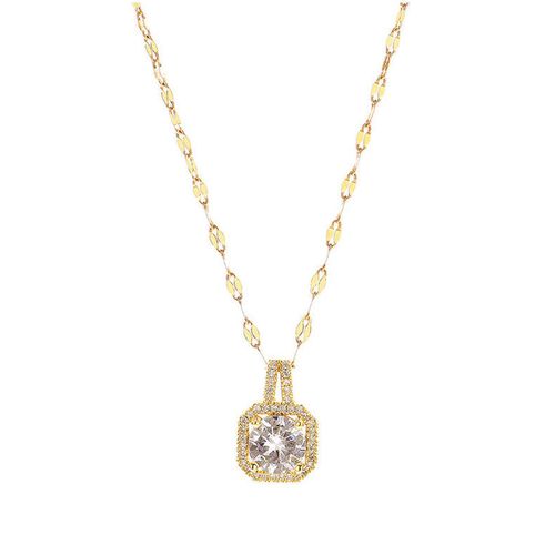 Titanium Steel Fashion Square Diamond Necklace Female Zircon Geometric Pendant Necklace Jewelry