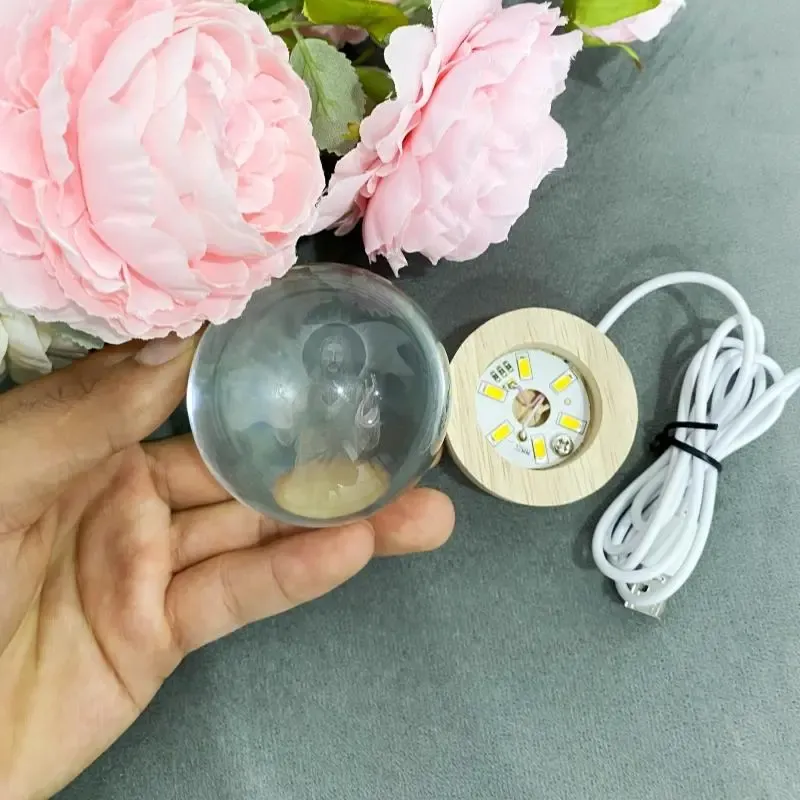 Crystal Ball 3D Carving with Warm Light Kids Christmas Gift