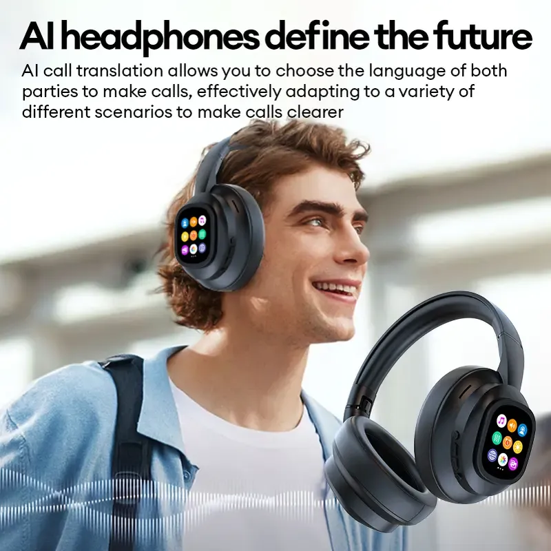 X1 Pro Wireless Headphones with Detachable Full Color LCD Touch Screen Support 115 Languages Bluetooth Translation Function AI Assistant & Smart Chat