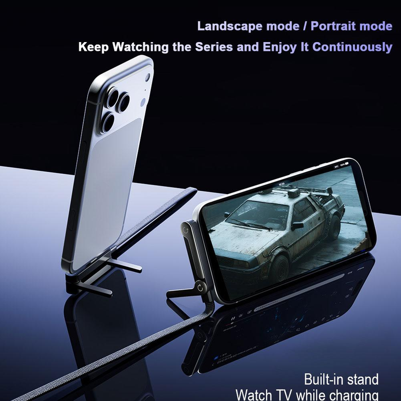 240W 5A Fast Charging Type-C Portable Silicone 2 in 1 Ultra-Thin Flat Design Phone Stand Nylon Braided Data Cable for iPhone Durable Use