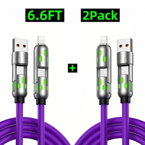 （Buy 1 Get 1 Free）6.6ft 4-in-1 Multi USB Charging Cable with USB A,Type C,Lightning-MAX65W Fast Charging Data Sync for iPhone16 15 iPad Pro  fast charger usb cable 4-in-1 fast Breathing Light -max 1 usb-c data 4 1 charging cable