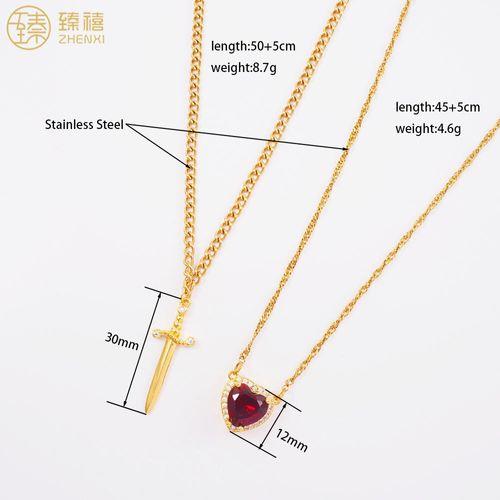 18K Gold Plated Stainless Steel Necklace Sword and Heart Necklace for Couple