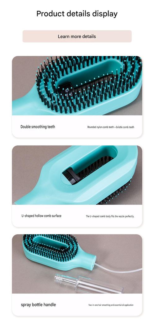 3-in-1 Spray Hairbrush - Anti-frizz Ionic Detangling Brush, equipped with a 55ml refillable water tank, double-layer comb design, and massage head, suitable for dry, curly, and thick hair, easily detangling hair. (Blue)
