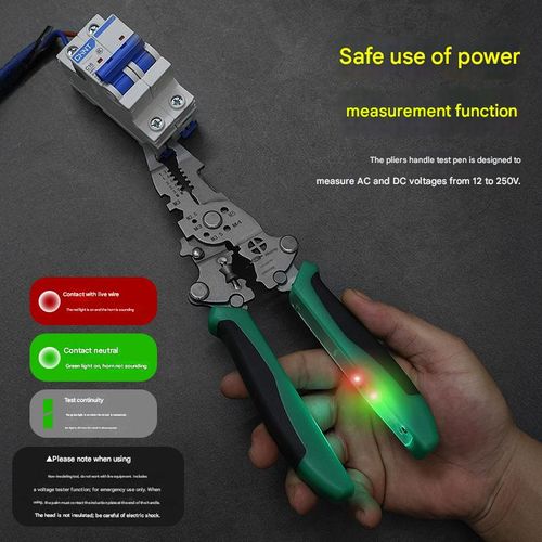 2026 upgraded 16-in-1 professional multi-functional pliers, including wire winder, wire stripper, wire crimper, wire splitter, wire paralleling pliers, wire cutter, voltage tester, wrench, cable cutter, precision wire cutter, lighting and insulating handle.