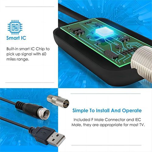 4K 1080p Digital TV Antenna, Indoor High-Definition Terrestrial TV Antenna with Signal Amplifier and High Gain