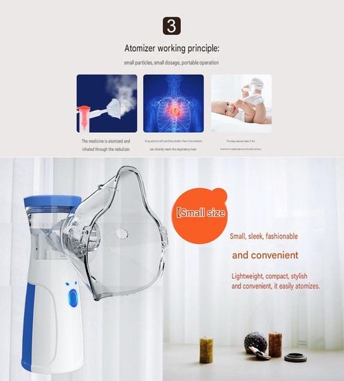 Handheld nebulizer inhaler, USB powered, compact and portable, complete with accessories, quiet personal nebulizer, suitable for home, travel, and daily care. Mini design for easy carrying.
