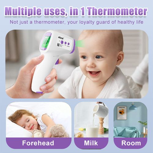 Non-contact digital forehead thermometer, 1-second rapid infrared temperature measurement, suitable for infants, children and adults, three-in-one mode, body temperature and surface temperature, with fever alarm function.