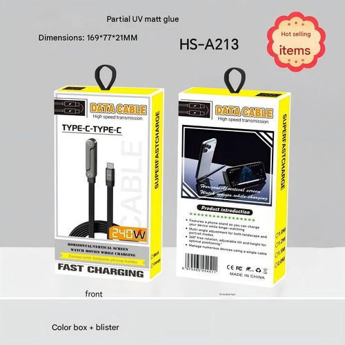 Charging cable with a built-in hidden stand—a 240W ultra-fast 2-in-1 charging cable and phone holder, suitable for gaming, office work, and road trips.
