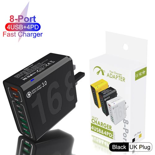 8-Port Fast Charger (4 USB + 4 PD) – 30W PD Fast Charging for Smartphones
