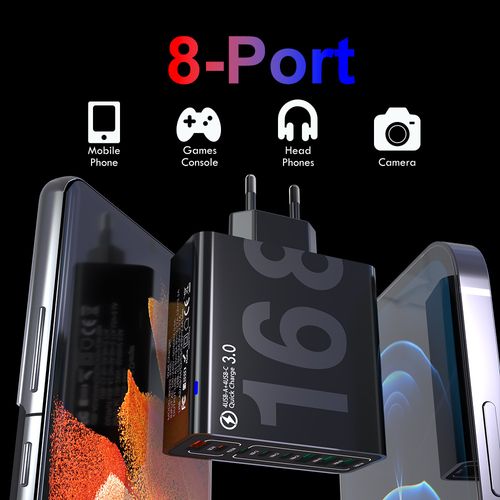 8-Port Fast Charger (4 USB + 4 PD) – 30W PD Fast Charging for Smartphones