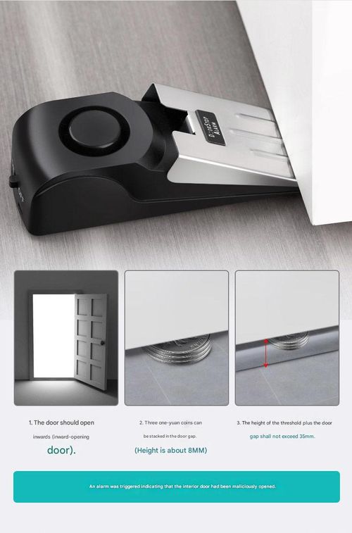 Upgraded door stop alarm, a door wedge with a 120-decibel security alarm, an anti-theft alarm system suitable for doors, travel, hotels, hiking, camping, and apartment security - made of durable ABS material, effectively preventing door break-ins.