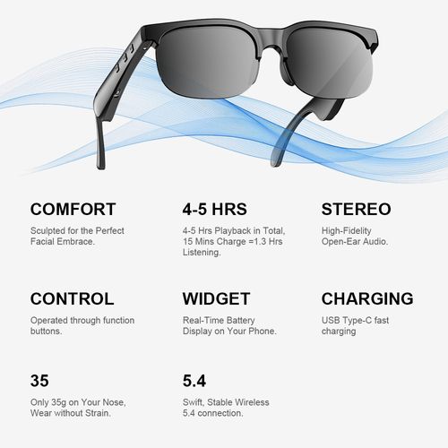 2026 Smart Bluetooth Sunglasses: Wireless stereo, UV protection, built-in speaker and microphone for music playback and calls. Lightweight, ergonomic black frame. Unisex design, compatible with all systems.