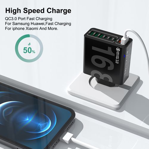 8-Port Fast Charger (4 USB + 4 PD) – 30W PD Fast Charging for Smartphones