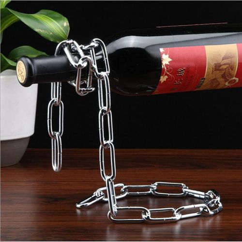 Personalized European-Style Iron Rope Wine Bottle Stand - Creative Hanging Wine Rack for Home Bar Decoration & Kitchen Display - Holds 1 Bottle Utensils Coffee