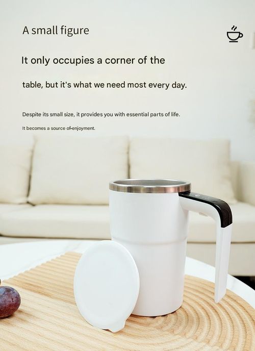 Smart self-stirring coffee mug with automatic magnetic stirring and USB charging function, perfect for home use, featuring 5 main functions and a temperature-controlled design.
