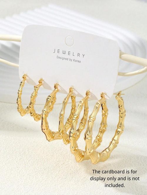 Stylish bamboo-shaped hoop earring set, 6 pairs in one set.  Features large circular earrings, unique and fashionable design, high-quality vintage style, and ultra-lightweight construction.  Suitable for both men and women, perfect for parties and everyday wear, and an excellent gift choice.