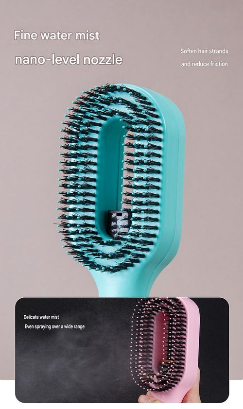 3-in-1 Spray Hairbrush - Anti-frizz Ionic Detangling Brush, equipped with a 55ml refillable water tank, double-layer comb design, and massage head, suitable for dry, curly, and thick hair, easily detangling hair. (Blue)