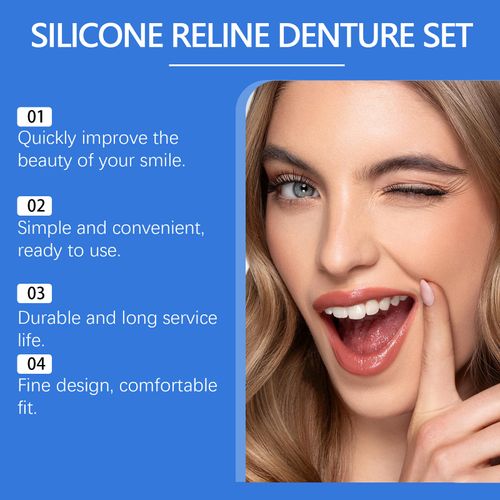 Full denture kit, cosmetic dentistry kit, enhances the beauty of your smile with comfortable materials, instantly boosting your confidence. Simple and complete kit.