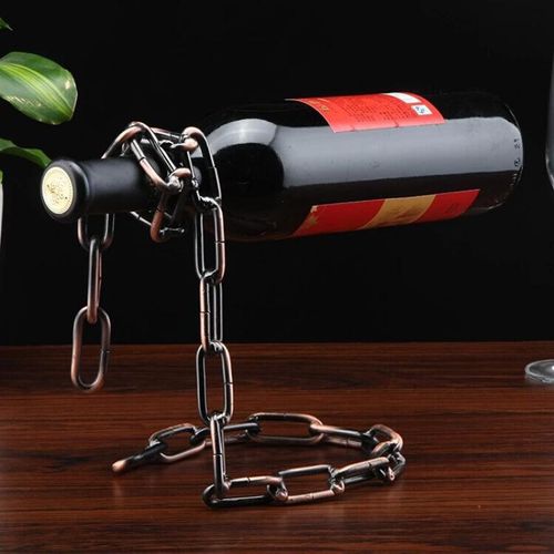 Personalized European-Style Iron Rope Wine Bottle Stand - Creative Hanging Wine Rack for Home Bar Decoration & Kitchen Display - Holds 1 Bottle Utensils Coffee