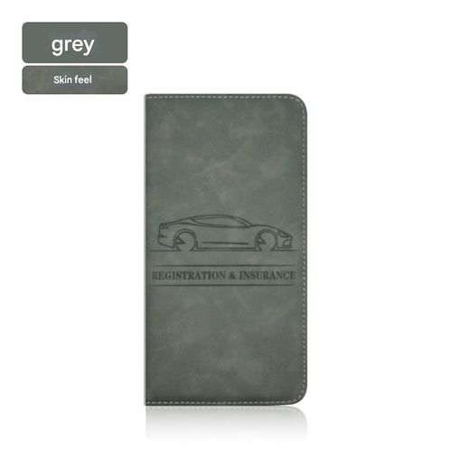 Vehicle Registration and Insurance Card Holder — Leather, Magnetic Closure — Suitable for Cars, Driver's Licenses, Documents, Trucks, Motorcycles, Boats, etc. — Unisex — Gray