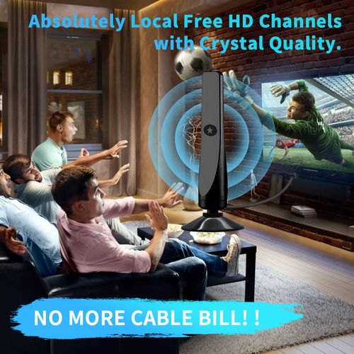 Indoor digital TV antenna for smart TVs, Model 2026, with base stand, 360° wide-angle reception, receives high-definition TV signals from a long distance, receives local channels, easy to install, no cable TV required.