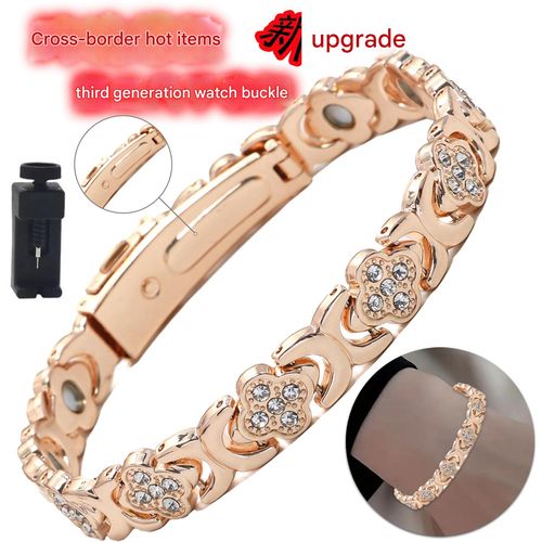 Magnetic bracelet with adjustable links, inlaid with sparkling cubic zirconia, and featuring a built-in 3500 Gauss effective magnet. Stylish and versatile, suitable for both men and women, making it an ideal jewelry gift for couples.