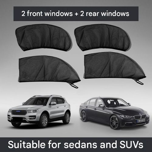 Highquality doublelayer car window sunshades block UV rays and insects, provide privacy and offer heat insulation easy to install and suitable for all types of sedans and SUVs.