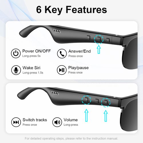 2026 Smart Bluetooth Sunglasses: Wireless stereo, UV protection, built-in speaker and microphone for music playback and calls. Lightweight, ergonomic black frame. Unisex design, compatible with all systems.