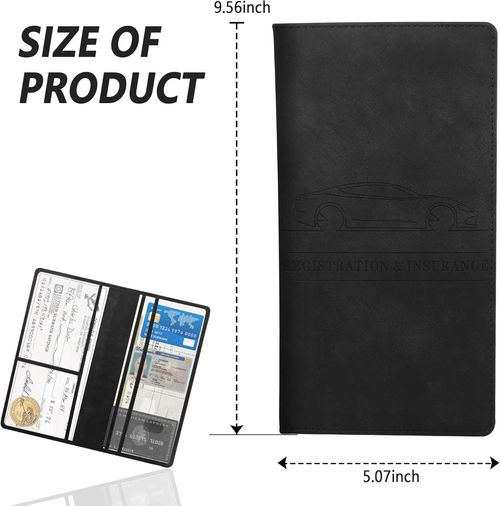 Vehicle Registration and Insurance Card Holder — Leather, Magnetic Closure — Suitable for Cars, Driver's Licenses, Documents, Trucks, Motorcycles, Boats, etc. — Unisex — Gray