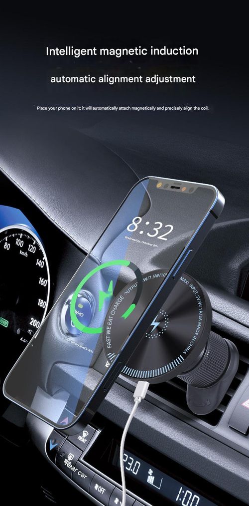 2026 Latest Model 15W Magnetic Wireless Fast Charger + RGB Lighting Effect, Shockproof and Ventilated Air Vent Clip Car Phone Holder for One-Handed Operation, Suitable for Dashboard, Trucks, and SUVs.  360° Rotating Adjustable Car Phone Mount Accessory Kit.