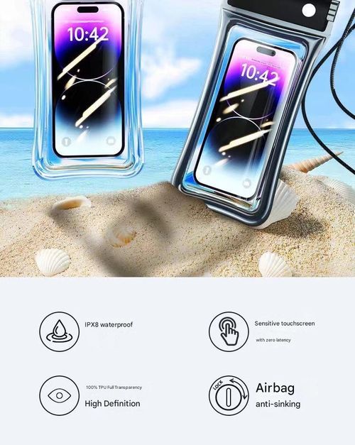 Tri-fold waterproof phone case, airbag sealed swimming protective case, diving touchscreen waterproof phone case, 1 white, 1 black, 2-pack.