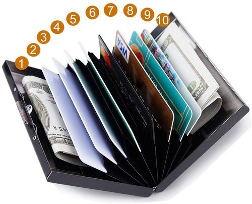 This 10slot metal card holder features RFID anti-theft and antidemagnetization capabilities it is stylish, convenient, and suitable for both men and women.