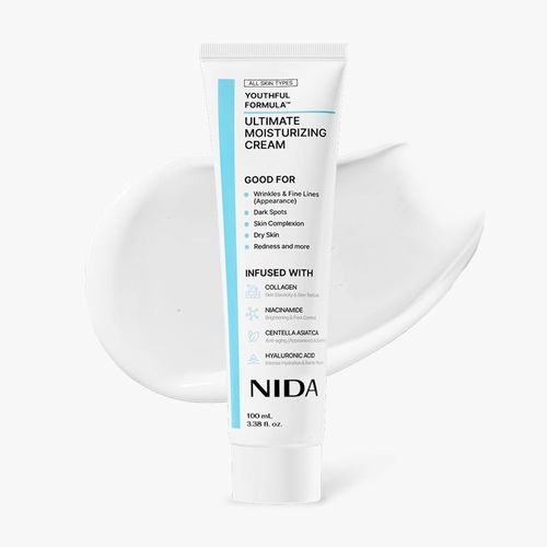 NIDA Youthful Radiance Moisturizing Cream 100ml Contains Collagen, Niacinamide, Centella Asiatica, Hyaluronic Acid. Reduces wrinkles and dark spots. Daily moisturizing. Nourishes skin.