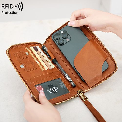 2026 New Model: RFID-Blocking Long Passport Holder — Multi-functional Travel Wallet with Zipper, Designed for Passports, Tickets, and IDs — Features a Dedicated Phone Pocket and Stylish Design