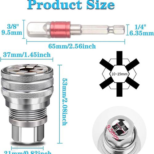 🛠️ Adjustable Socket Adapter with 6-Claw Design | Fits 10-19mm Nuts & Bolts | Universal Fit for Power Drills & Ratchet Wrenches 🔩
