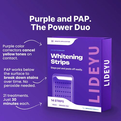 🔬 2-in-1 Purple PAP Teeth Whitening Strips—correct tones and whiten in just 30 minutes! Get the perfect smile! 14 strips, 21 treatments! 📸💜