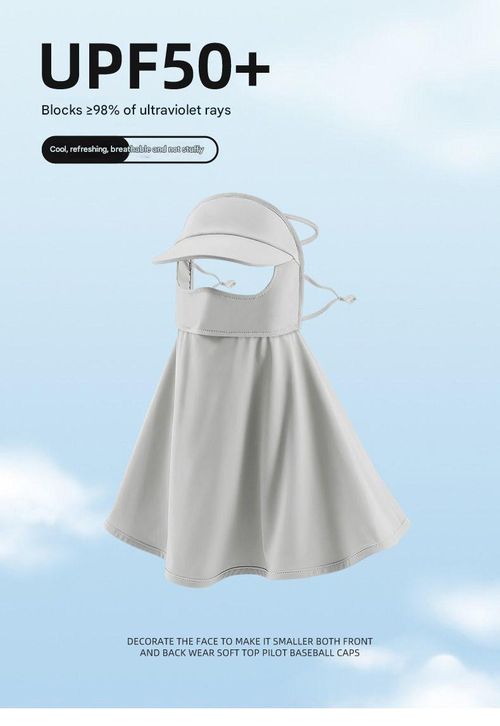 Integrated face mask with hood and neck protection, women's UV protection, breathable, protects eyes, sunshade, ice silk mask, ultra-thin, UV protection, light gray.
