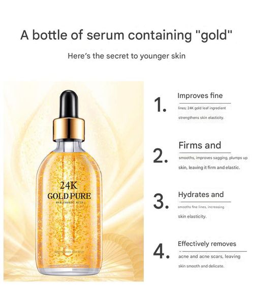 This all-purpose serum contains 24K gold and niacinamide. The gold foil microparticles enhance skin vitality, strengthen, repair, and firm the skin. It effectively removes acne and acne scars, leaving the skin smooth and delicate, and also has moisturizing and anti-aging effects.