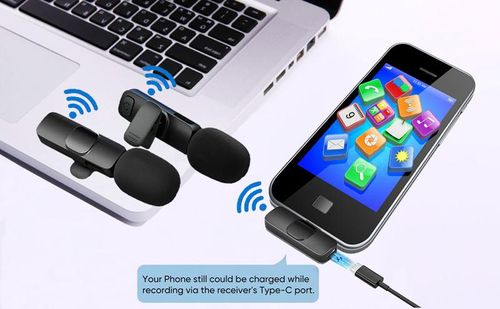 Clip-on Bluetooth Wireless Microphone, suitable for iPhone series, Android, and computers - Bluetooth mini mobile phone microphone for video recording.  2 clip-on microphones with USB-C interface, ideal for TikTok, YouTube, and Vlogs.