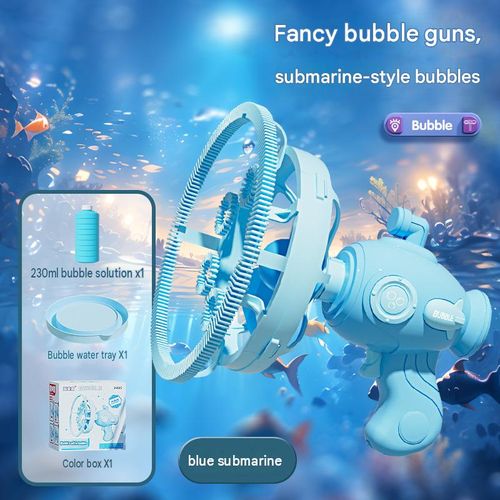 🚀 Kids' Electric Submarine Bubble Machine – a safe and durable bubble toy, complete with a bottle of bubble solution and a tray 🎁
