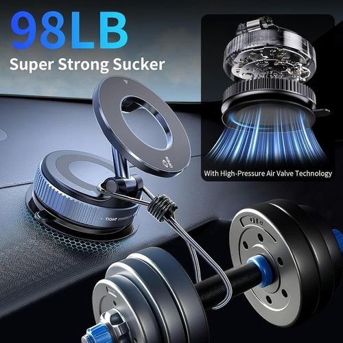 Universal Magnetic Car Phone Holder Strong Vacuum Suction Cup Mount for All Smartphones & Vehicles Foldable Design Works on Dashboard Gym & Bathroom Mirrors