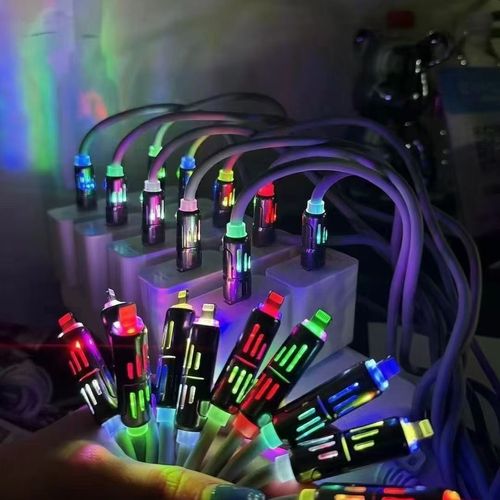 4-in-1 Fast Charging Data Cable | USB-A, Type-C, and Lightning connectors | Supports fast charging and data synchronization for iPhone, Samsung, and Android phones | Universal silicone fast charging cable | With RGB lighting effects | Suitable for mobile phones, car chargers, and other devices