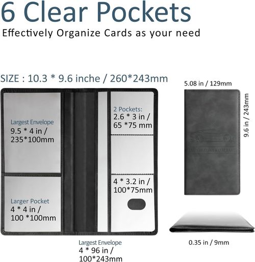 Vehicle Registration and Insurance Card Holder — Leather, Magnetic Closure — Suitable for Cars, Driver's Licenses, Documents, Trucks, Motorcycles, Boats, etc. — Unisex — Gray