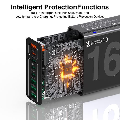 8-Port Fast Charger (4 USB + 4 PD) – 30W PD Fast Charging for Smartphones