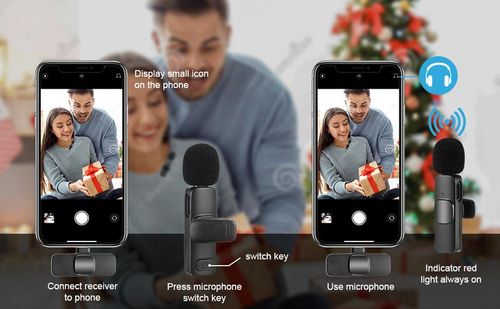 Clip-on Bluetooth Wireless Microphone, suitable for iPhone series, Android, and computers - Bluetooth mini mobile phone microphone for video recording.  2 clip-on microphones with USB-C interface, ideal for TikTok, YouTube, and Vlogs.